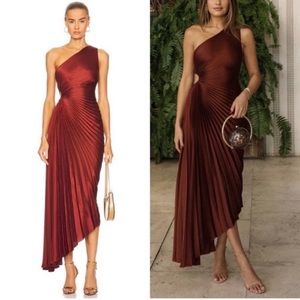 A.L.C. Delfina Satin Pleated Dress in Brunette Brown Size 4